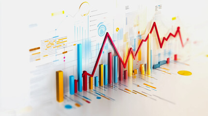 Abstract white background with Colorful charts and graphs with statistics to innovative analyze business potential and forecast future development of companies growth.