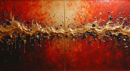 Poster - water drops on red background