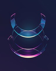 Wall Mural - abstract neon blue and purple glowing geometric shapes against a dark blue background.