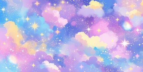 Wall Mural - Dreamy pastel sky with twinkling stars, perfect for a whimsical background.