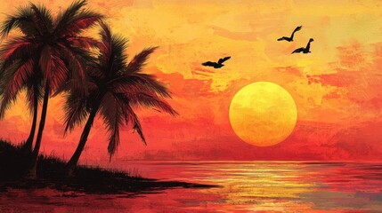 Poster - Sunset Palm Trees.