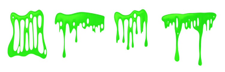 Wall Mural - green slime mucus drip isolated on white background. sticky liquid toxic spooky drop and splash for 