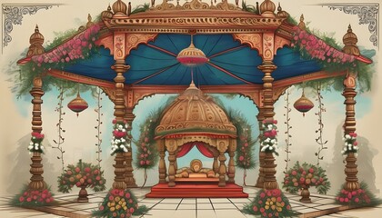 Intricate Blueprint of an Ornate Indian Wedding Mandap Symbolizing Tradition and Celebration