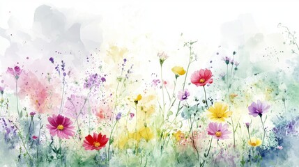 Wall Mural - Watercolor Wildflowers.