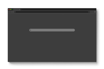 Poster - Web browser window mockup with url and search bar, buttons and signs. Grey dark mode computer or laptop screen page template. Vector blank simple website interface design layout with www toolbar.