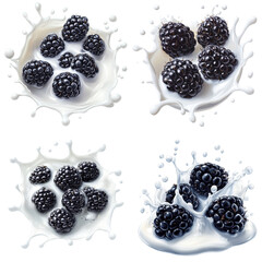 Fresh blackberries with dynamic water splash, isolated on transparent background