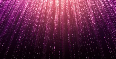 Wall Mural - Abstract digital rain of pink and purple light streams down a dark background.