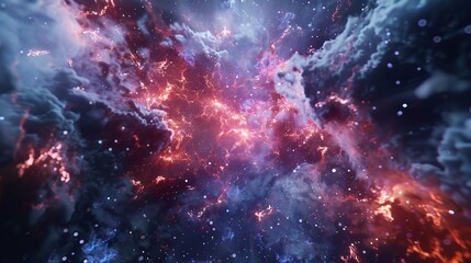 Wall Mural - A cosmic nebula with swirling clouds of red and blue background.