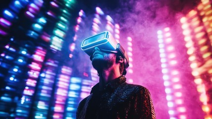 Canvas Print - Virtual Reality Experience with Neon Lights and Smoke