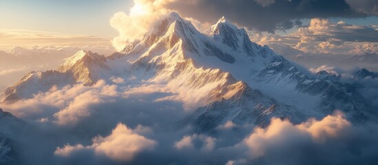 Wall Mural - Majestic Mountain Peak Surrounded by Clouds