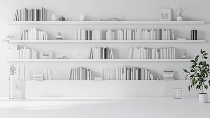 light bookshelf full of books, background modern bookshelf, Design of walls and shelves.