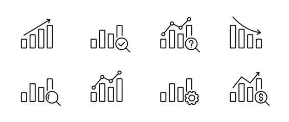 Poster - Graph, chart icon set. Statistics and analytics icons. Growth chart symbols. Vector icons