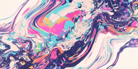 Wall Mural - Abstract swirling paint in vibrant hues of blue, pink, and yellow.