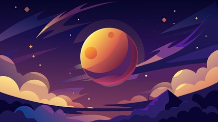 celestial night sky with planets and clouds
