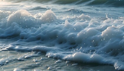 Serene yet powerful ocean waves crashing, symbolizing natures beauty and the cycle of life amidst fragile bubbles in the vastness of the sea