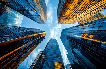 skyscrapers looking up, modern Business skyscrapers in the Financial District, skyscrapers street,  Reflective skyscrapers, business office buildings exterior