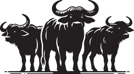 Wall Mural - Group of Wild Buffalo Silhouette vector illustration isolated on a white background