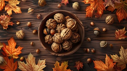 Wall Mural - walnuts in a basket on table