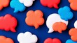 © Pro Hi-Res - Colorful speech bubbles on a blue background, showcasing varied shapes and colors for creative communication themes.