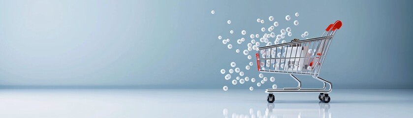 Poster - Smart shopping cart, AI-assisted purchases, 3D illustration, modern retail concept, copy space,