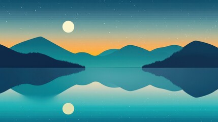 Sticker - A charming scene of a misty night with moonlight reflecting on calm water, enriched with vibrant cartoon textures.