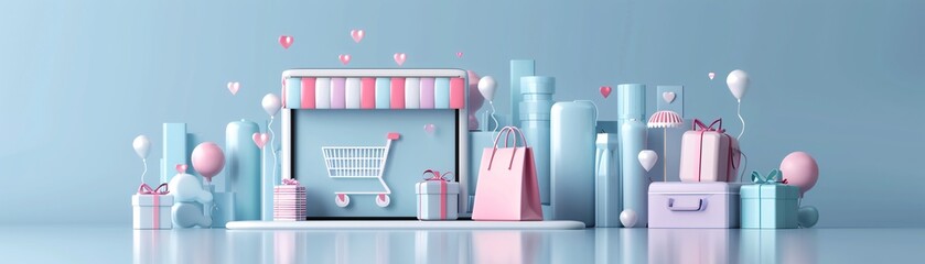 Poster - Shopping personalization, data-driven marketing, 3D illustration, customer engagement concept, copy space,