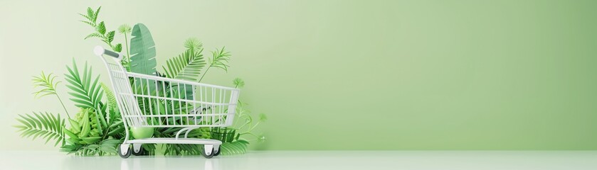 Poster - Sustainable shopping, eco-friendly retail practices, 3D illustration, green marketing concept, copy space,
