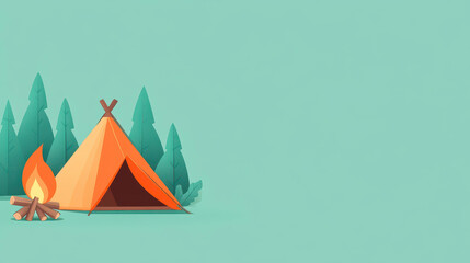 Sticker - A vibrant cartoon of a tent and campfire in the woods, celebrating the joy of camping amidst natures beauty.