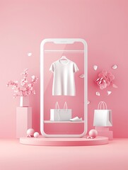 Poster - Digital storefront innovation, immersive shopping experience, 3D illustration, virtual retail concept, copy space,