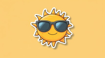 Canvas Print - Bright and fun retro sticker of a sun character in shades, embodying a trendy cartoon vibe in modern style