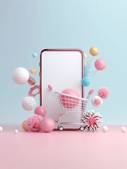 Poster - E-commerce growth, digital marketplace expansion, 3D illustration, online retail concept, copy space,
