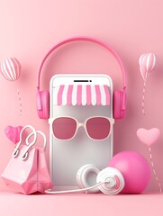 Poster - Virtual shopping assistant, AI-driven customer support, 3D illustration, enhanced retail concept, copy space,