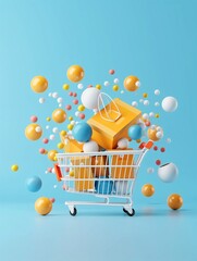 Poster - E-commerce innovation, seamless online shopping, 3D illustration, digital retail concept, copy space,