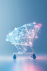 Poster - Smart shopping cart, AI-assisted purchases, 3D illustration, modern retail concept, copy space,