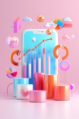 Poster - Marketing analytics, real-time data insights, 3D illustration, digital strategy concept, copy space,