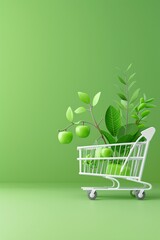 Poster - Sustainable shopping, eco-friendly retail practices, 3D illustration, green marketing concept, copy space,