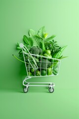 Poster - Sustainable shopping, eco-friendly retail practices, 3D illustration, green marketing concept, copy space,