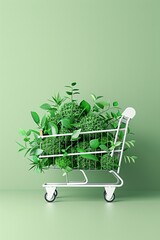 Poster - Sustainable shopping, eco-friendly retail practices, 3D illustration, green marketing concept, copy space,