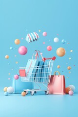 Poster - Shopping trends, predictive analytics in retail, 3D illustration, market analysis concept, copy space,