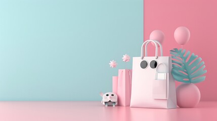 Poster - Virtual shopping assistant, AI-driven customer support, 3D illustration, enhanced retail concept, copy space,