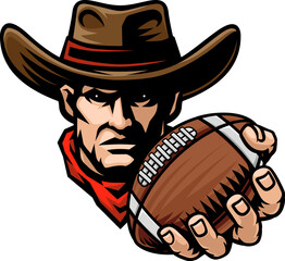 Wall Mural - Cowboy man cowboys American football sports team mascot holding football ball