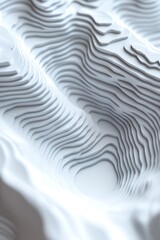 Wall Mural - abstract white landscape with layers of 3d contour lines forming a valley.