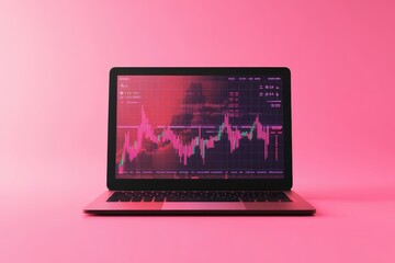 Wall Mural - A laptop screen shows a graph of a stock market