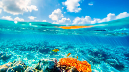 Underwater view of tropical coral reef