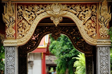 The building has gold trim and a white frame