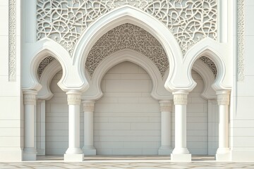 Wall Mural - The image is of a large, white building with arched windows and pillars