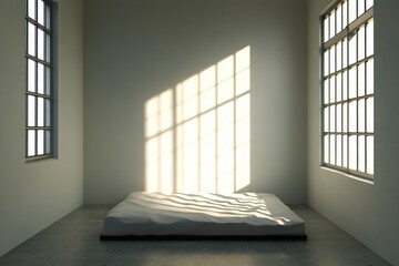 Canvas Print - A prison cell with a window and a white screen