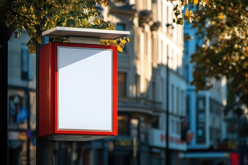 A red and white sign with a white background is on a street corner