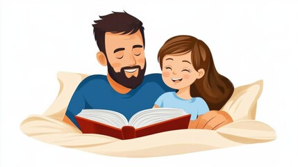 Wall Mural - A man reading a book to a little girl