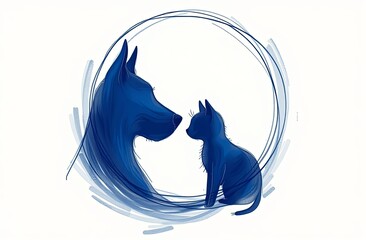 Dog and cat blue shadow logo on a white background. Design for your brand, t-shirt and identity. Animal. Easy editable layered vector illustration.